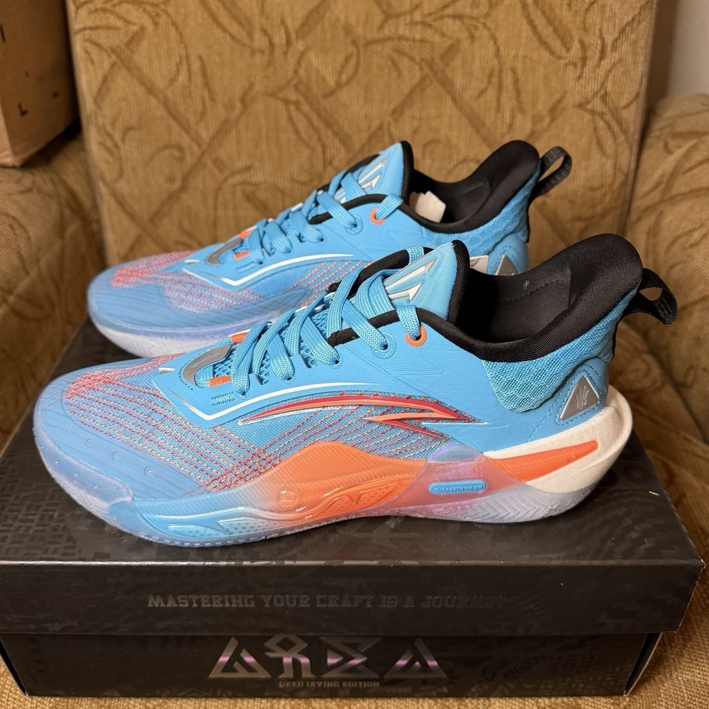 ANTA Mens' Kai1 Athletic Speed Sneakers - Blue/Orange/White Men's 8.5